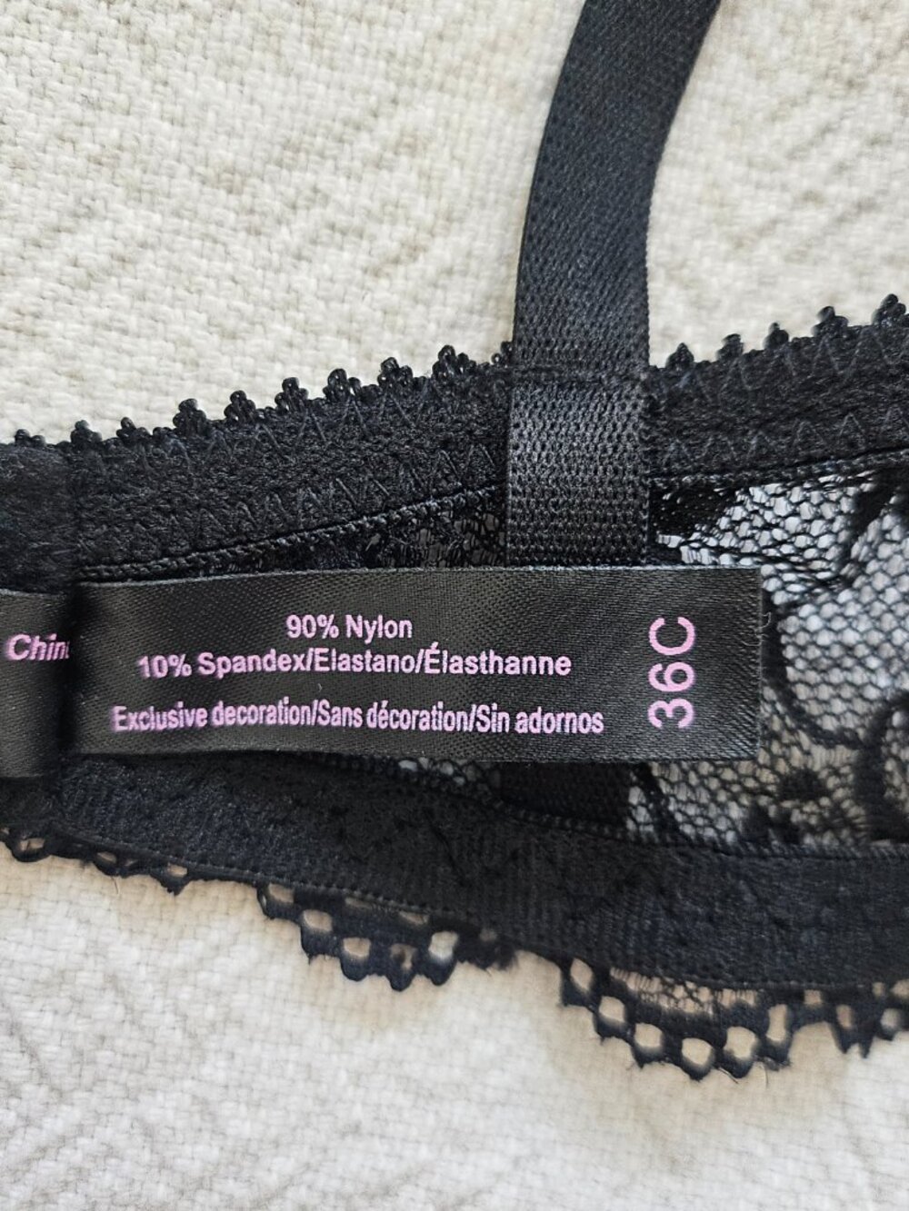 Black Fuchsia Lace Underwire Bra - Black, Size 36C - Picture 10 of 14